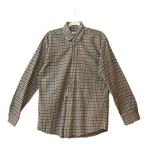 Bullock & Jones S Green Red Check Cotton Pockets Long Sleeve Button Up Shirt